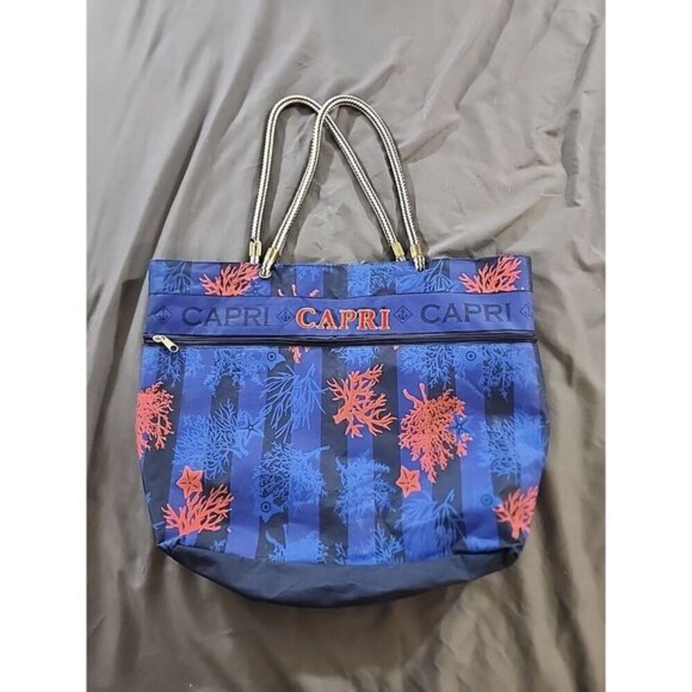 CAPRI Ladies Blue Nylon EMBROIDERED TOTE BAG‎